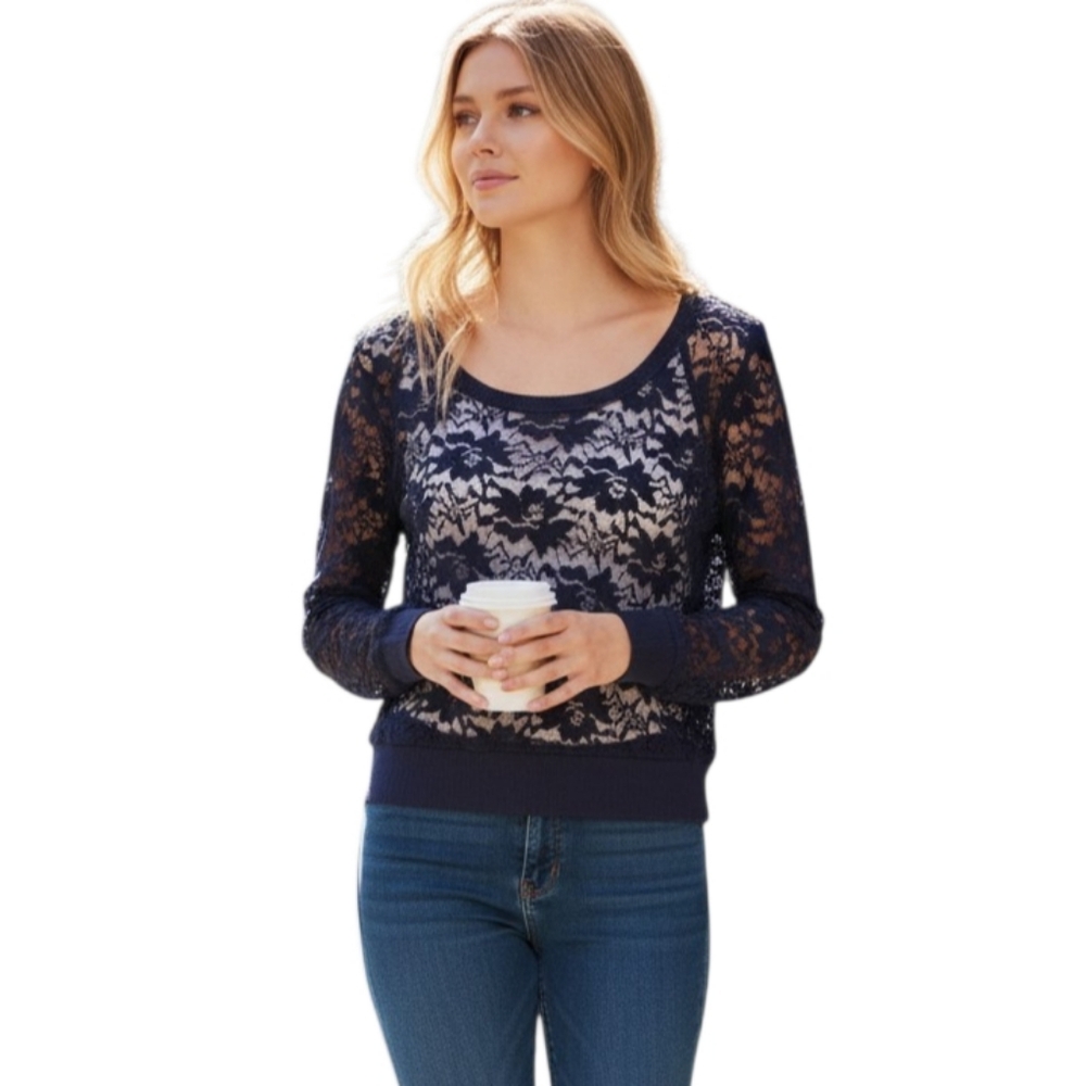 DOLLED UP DARK BLUE LACE CROP TOP SZ.S EUC